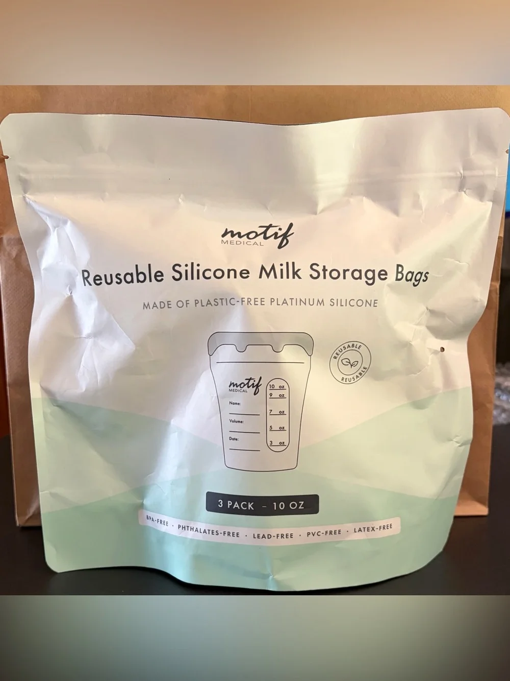 Motif Medical Reusable Silicone Breast Milk Storage Bags 3 Pack 10 oz NEW SEALED